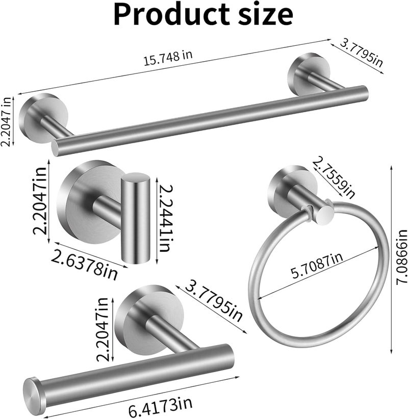Hinmood Bathroom Hardware Set 10 Pieces, Stainless Steel Towel Bar Set Includes 16 inch Towel Bar, Towel Hook, Towel Ring Toilet Paper Holder - Image 4
